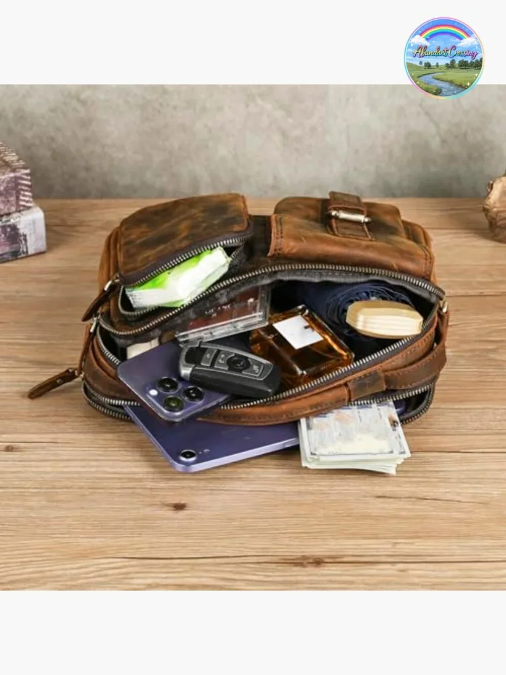 Genuine Leather Messenger Satchel Crossbody Bag for Men